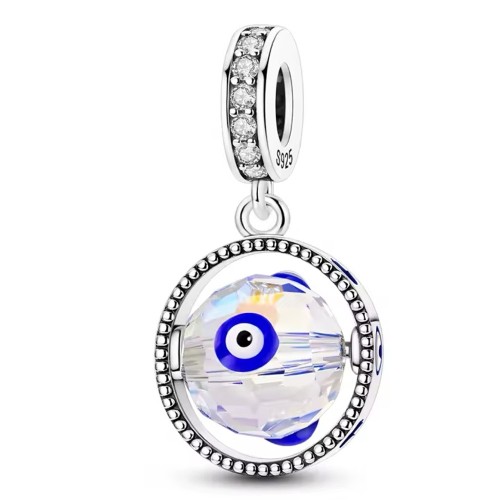 NWOT Spinning Iridescent Evil Eye Dangle Charm Sterling Silver 925